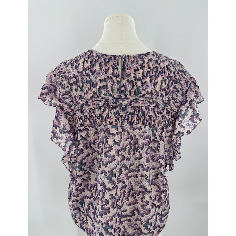 Isabel Marant Etoile Illayona Smocked Purple Floral Ruffle Top Blouse 40 8 Boho - Picture 3 of 8